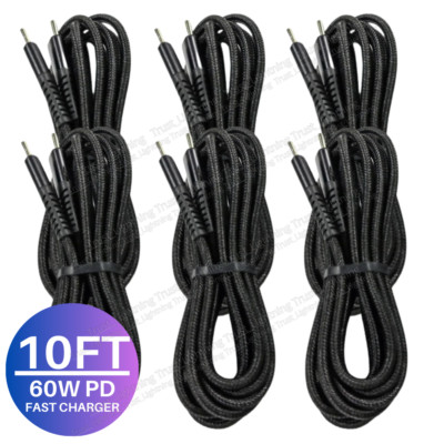 60W Braided USB-C to USB-C Cable 10FT PD Fast Charger Lot For iPhone 15 16 Pro
