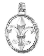 Men's 1 1/2in 0.925 Sterling Silver Fleur-de-Lis Braided Pendant
