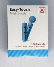 Easy Touch Twist Cap Lancets 100 Count 30 Gauge Sealed Exp 09/08/25