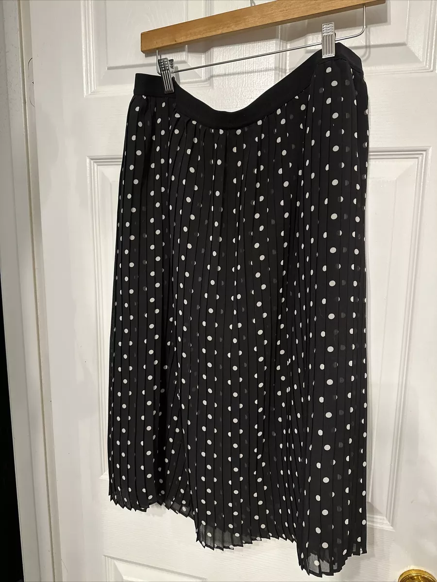 A New Day Women s Midi Skirt XXL Black White Polka Dot Pleated Pull On Stretch