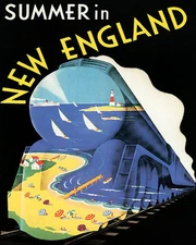 POSTER SUMMER IN NEW ENGLAND BEACHES ISLANDS SAILING TRAIN VINTAGE REPRO FREE SH