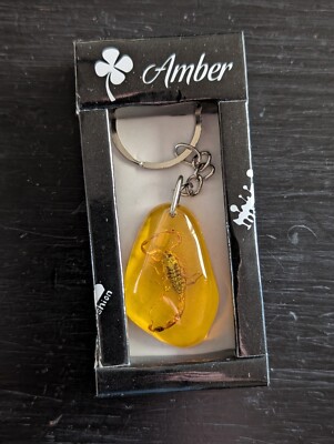 Amber SCORPION Teardrop Keyring - Pendant