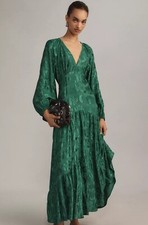 Farm Rio V Neck Maxi Jacquard Dress NWT Green Sz XS P