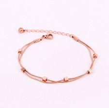 9" Stainless Steel 18K Rose Gold Silver Square Bead Foot Ankle Chain Anklet PE10
