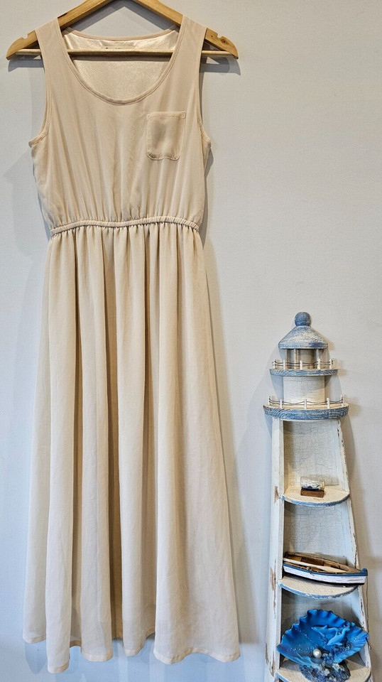 Majestic Legon womens mid-maxi a-line dress sleeveless cream 8?