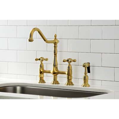 KINGSTON Brass Heritage 8-Inch Kitchen Faucet With Brass Sprayer – Oil Rubbed Bronze, 1.8 GPM, Ceramic Disc Cartridge