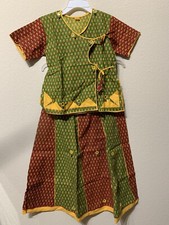kids girls rajasthani lehenga choli ghaghra red and green 4-5 yr old cotton