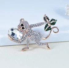 Monkey Animal Austrian Rhinestone Crystal Brooch Pin Silver Or Rose Gold B5672