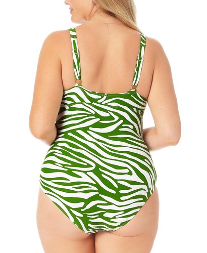 Anne Cole 281818 Plus Size V Wire One-Piece Green White 18W - Picture 2 of 2