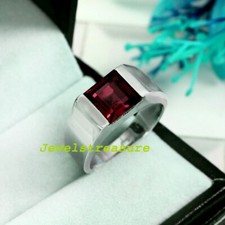 Natural Garnet Gemstone with 925 Sterling Silver Ring For Men's 9913