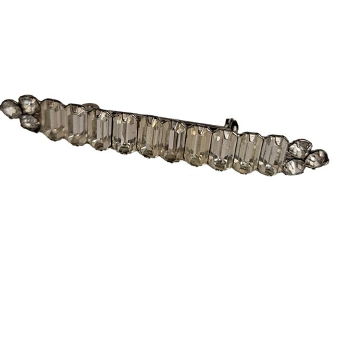 Silver Tone Clear Baguette Rhinestone Art Deco Bar Pin - Picture 2 of 5
