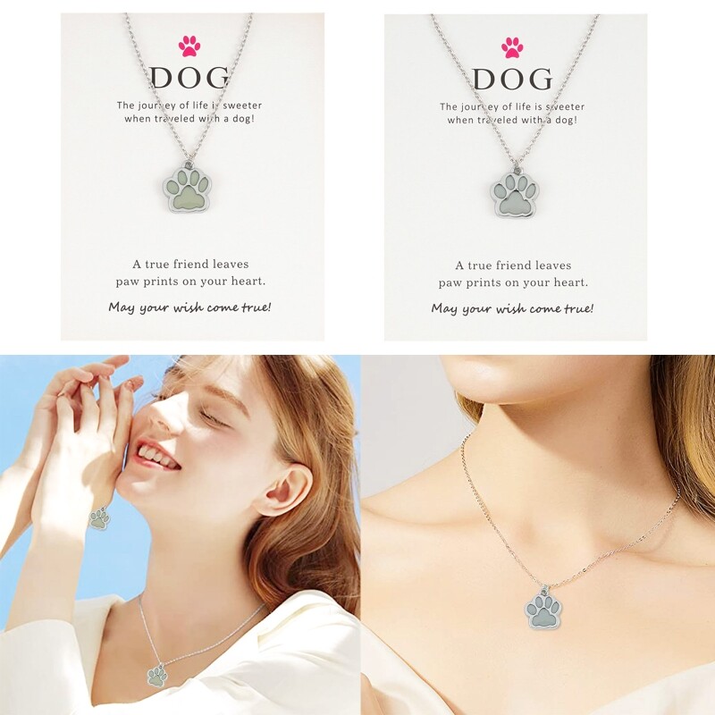 Glow in the Dark Necklace Luminous Dog Paw Pendants Necklaces for Mens