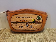 Vintage Hand Crafted Leather  Philippines  Zipper Top Coin Change Pouch 3x 4.75"