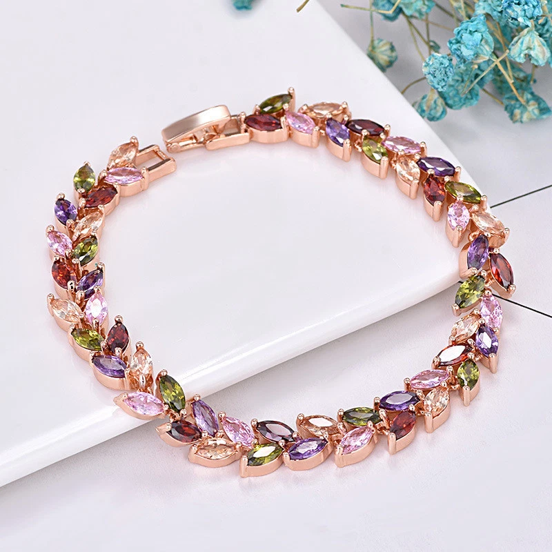Joyería de San Valentín Multi Natural Amatista Granate Gemas Chapado en Oro Rosa Pulseras Foto 4 de 4