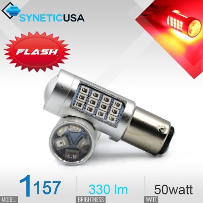 Syneticusa 2x 1157 LED Strobe Red Flash Rear Alert Brake Tail LED Lights Bulbs