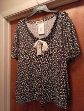 NWT Haptics by Holly Harper Boutique Womens 3X Black White Puff Sleeve Blouse