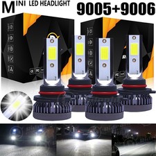 9005 9006 LED Headlights Kit Combo Bulbs 6500K High Low Beam Super White Bright
