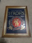 Vintage Strohs Premium Light Beer Metalic Mirror Glass Framed Sign 20.5" x 15.5"