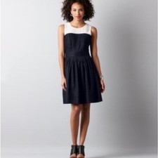 Ann Taylor Loft Pleated Dress Sleeveless Lined Womens 10 Petite Off White Blue