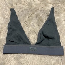 Skims Small Bralette Blue Cotton Rib Plunge Wireless Back Closure