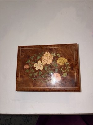 Music Box Union Made Sorrento Italy Floral Pattern Inlaid Wood Andrea Boccelli