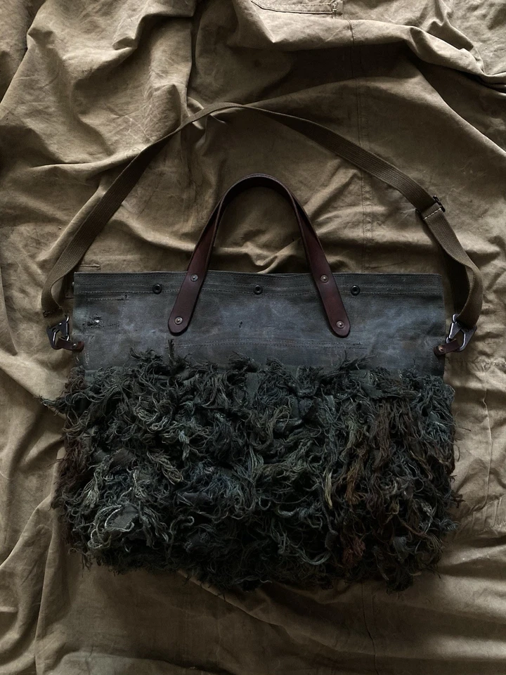 Bolso Bandolera Reciclado de Lona Encerada — Inspirado en Piedras y Algas Vintage Ejército Foto 4 de 4