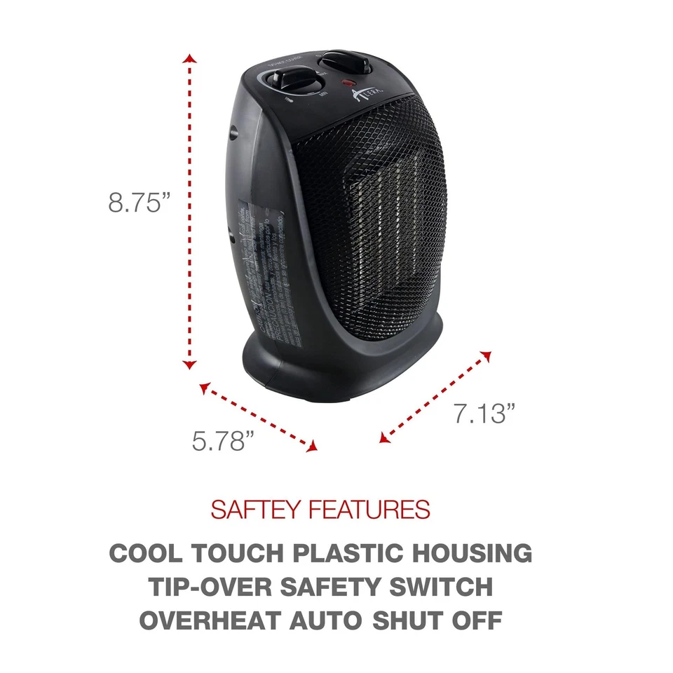 ALEHECH09 1500 W 7.12 in. x 5.87 in. x 8.75 in. Ceramic Heater - Black - Image 2 of 4