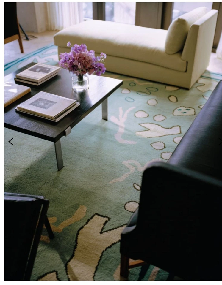 Hand Tufted Abstract Rug | Modern Pastel Blue & Green Animal Print Carpet - Image 2 of 4