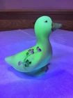 Fenton Burmese Satin Glass Duck Duckling Figurine HP Pink White Latice LE 2009