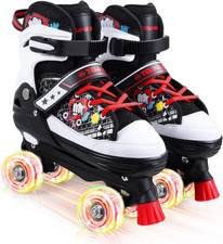 Kids Roller Skates, 4 Size Adjustable Quad Skates with All Light up Wheels, 10C