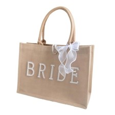 Bride Tote Bag Large Natural Jute Beach Bag Gold