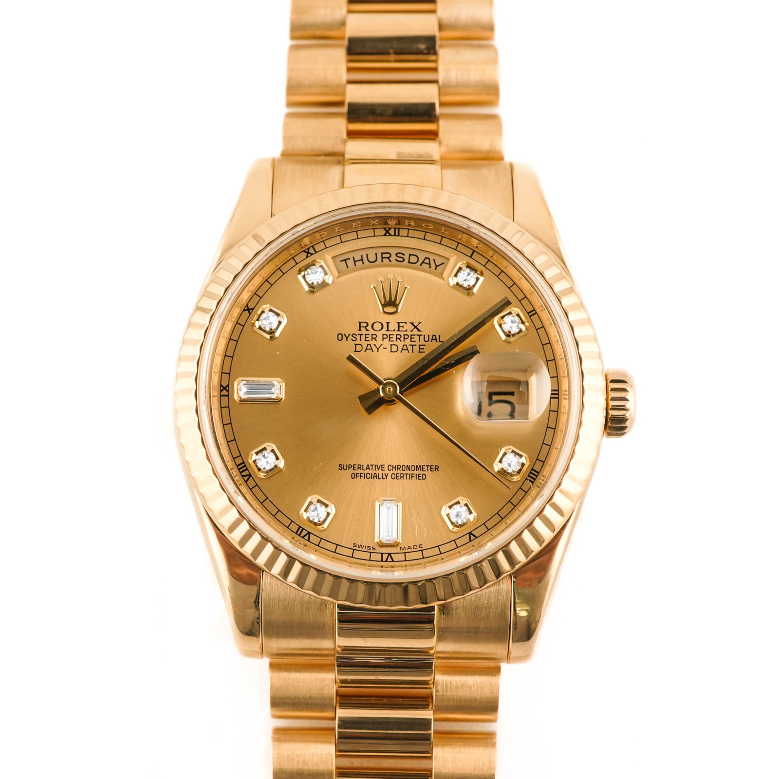 Rolex 118238 Day-Date President 18K Gold Champagne Dial 36mm Watch