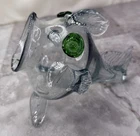 Vtg Blenko Style Clear Glass 8” Open Mouth Fish Bowl Terrarium Vase w Green Eye