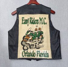 Vintage Mens 40 Leather Biker Vest Black Easy Riders MC Patch Motorcycle USA