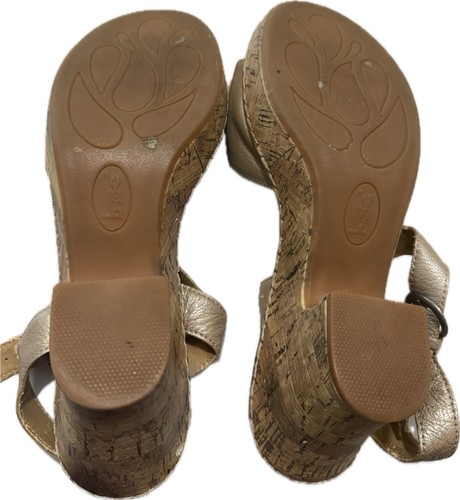 Born Boc Cork Heel Sandals Womens 10 Leather Gold Strappy Slingback Comfort Shoe - Picture 5 of 13