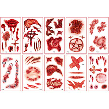 10 Sheets Halloween Scar Tattoos, Horror Realistic Fake Wound Stitch Scar Scab,
