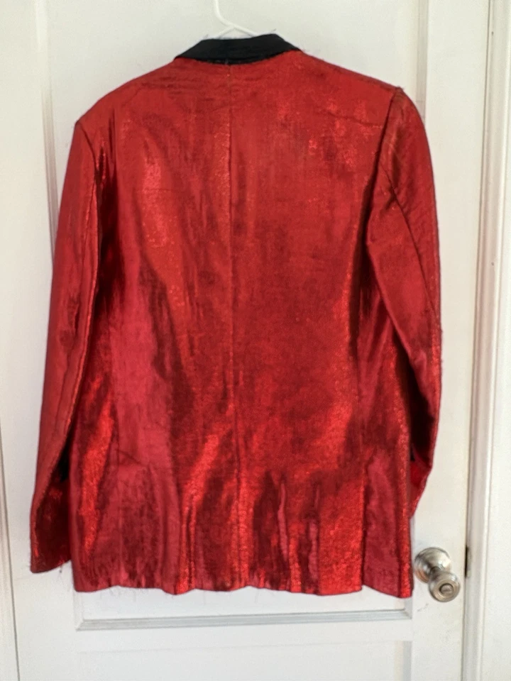  1950’s Rock and Roll Rojo Brillo Cojo’ Traje Llamado Chaqueta Rojo Conjunto Pantalones Foto 3 de 4