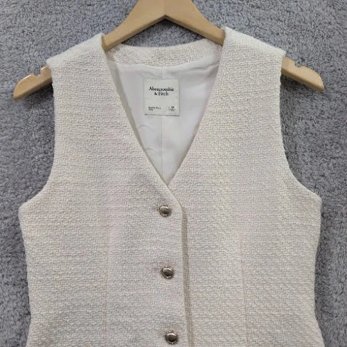Abercrombie & Fitch Mara Tweed Vest Mini Dress Small Petite (SP) Cream White - Image 2 of 4
