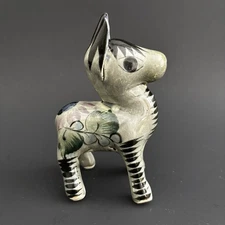 Tonala Mexican Pottery Donkey Gray Folk Art Hand Painted Figurine
