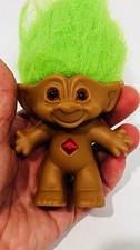Vintage Ace Novelty Treasure Troll 1990s Toy Green Hair Belly Gem Cute BIN 54