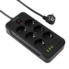 Steckdosenleiste 3-Fach 6 USB Mehrfachsteckdose mit Flachstecker und Schalter DE