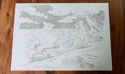 Walt Disney Original Zeichnung König der Löwen DIN A3 Babiano Simba ''Lion King''