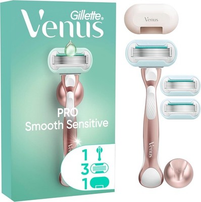 Gillette Venus Pro Smooth Sensitiv Rasierer + 3 Klingen und Schutzkapppe Neu (94