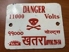 RARE VINTAGE⚡️DANGER⚡️11,000 Volts  PORCELAIN SKULL & CROSSBONES SIGN 8X10 LQQK