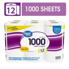 1000 Sheets per Roll Toilet Paper 12 Rolls Bath Tissue Comparable to Scott 1000