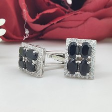 Oval Natural Black Onyx Sterling Silver Men's Cufflinks Jewelry Gift for Him
