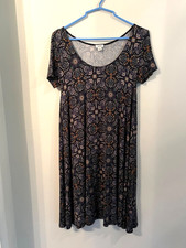 Garage Women Navy Multi Color Boho Print Rayon/Spandex Sht Slv Dress XS Festival