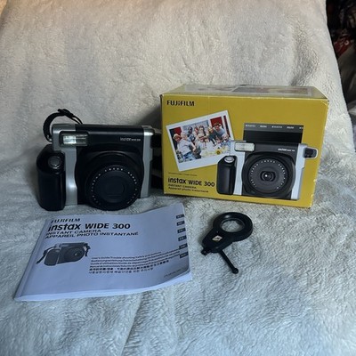 Fujifilm Instax Wide 300 Instant Camera Black Silver Manual Focus Built-in Flash
