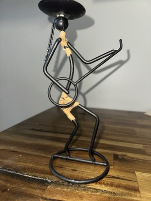 VTG Metal Guitar Player Sculpture Folk Art Musician Candle Holder