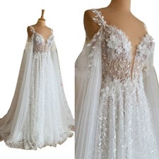 Long Sleeve Spaghetti Floral Dresses Lace up A-line Gown Full Length Deep V-neck